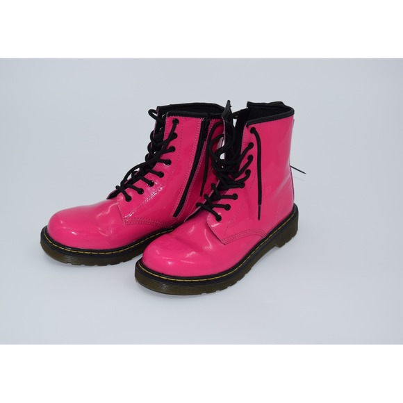 Dr Martens Delaney Hot Pink Patent Leather Ankle Boots Women's Size 6 - Picture 1 of 7